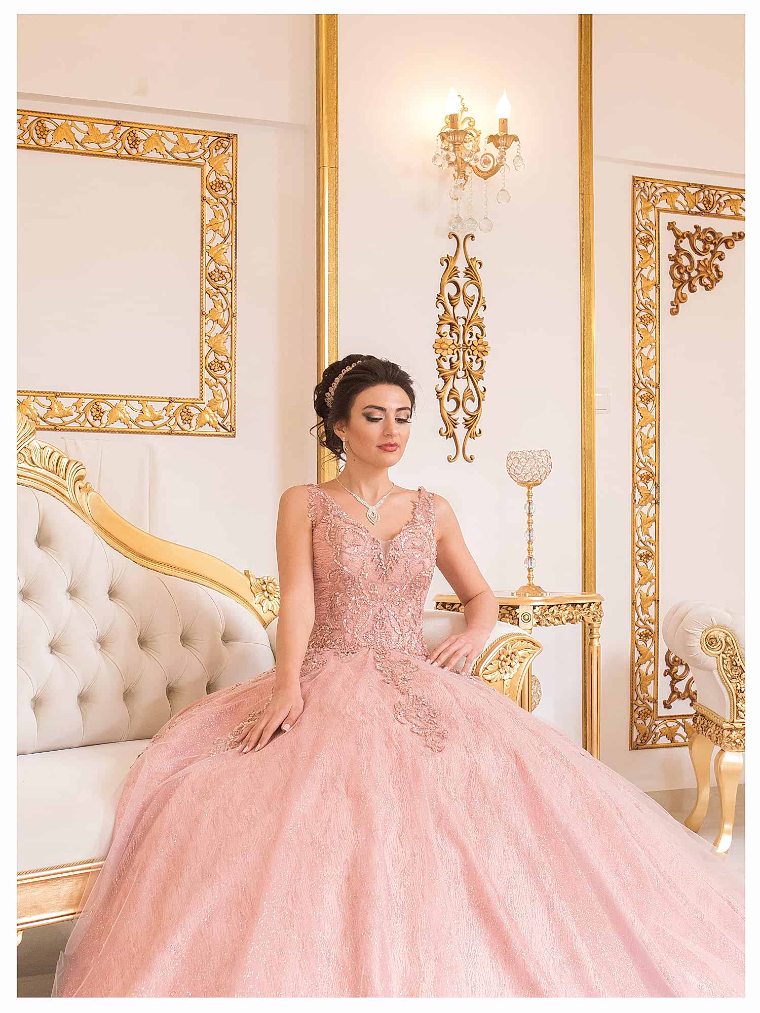 Askılı V Yaka Pembe Prenses Nişanlık 